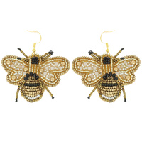 FASHION GOLD BEE SEED BEAD DANGLE EARRINGS