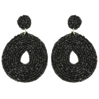FASHION BEADED FLAT DONUT ROUND SEED BEAD DANGLE EARRINGS