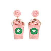 BEADED STARBUCKS FRAPPUCCINO DRINK COFFEE CUP SEED BEAD DANGLE EARRINGS