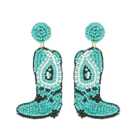 BEADED WESTERN BOOTS SEED BEAD DANGLE EARRINGS