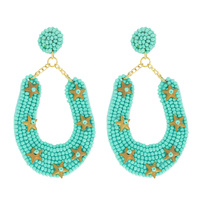 WESTERN STYLE LUCKY HORSESHOE HOOF WITH STARS SEED BEAD DANGLE EARRINGS