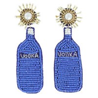 BEADED VODKA BOTTLE SEED BEAD EMBROIDERY DANGLE EARRINGS