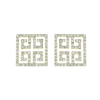 CRYSTAL RHINESTONE SQUARE ANCIENT GREEK KEY STUD EARRINGS