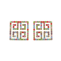 CRYSTAL RHINESTONE SQUARE ANCIENT GREEK KEY STUD EARRINGS