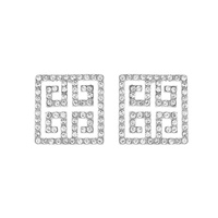CRYSTAL RHINESTONE SQUARE ANCIENT GREEK KEY STUD EARRINGS