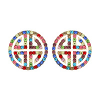 RHINESTONE ROUND ANCIENT GREEK KEY STUD EARRINGS