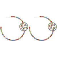 60MM CRYSTAL RHINESTONE ANCIENT GREEK KEY HOOP EARRINGS