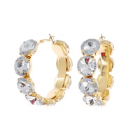 60MM ROUND  LARGE CRYSTAL RHINESTONE LARGE GEMSTONE STATION HOOP EARRINGS