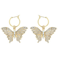 CRYSTAL RHINESTONE BUTTERFLY HOOP EARRINGS