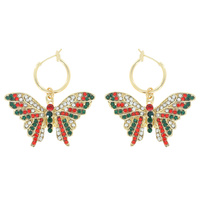 CRYSTAL RHINESTONE BUTTERFLY HOOP EARRINGS