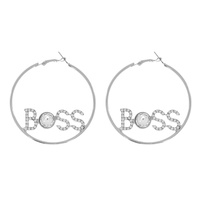 60MM BOSS CRYSTAL RHINESTONE PAVE HOOP STATEMENT EARRINGS