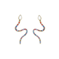 CRYSTAL RHINESTONE THIN WAVY SNAKE EARRINGS
