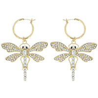 RHINESTONE AND MULTI GEM DRAGONFLY CHARM HOOP EARRINGS
