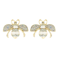 RHINESTONE INSECT BUMBLE HONEY BEE STUD EARRINGS