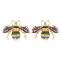 RHINESTONE INSECT BUMBLE HONEY BEE STUD EARRINGS