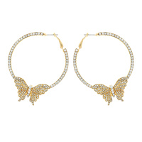 60MM RHINESTONE HOOP WITH BUTTERFLY EARRINGS