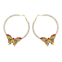 60MM RHINESTONE HOOP WITH BUTTERFLY EARRINGS