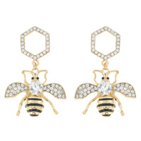 RHINESTONE HEXAGON HONEY BEE DROP EARRINGS