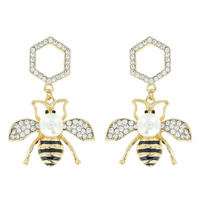 RHINESTONE HEXAGON HONEY BEE DROP EARRINGS