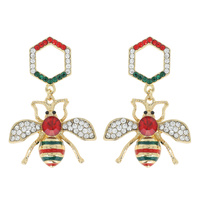 RHINESTONE HEXAGON HONEY BEE DROP EARRINGS