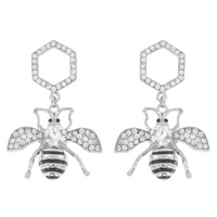 RHINESTONE HEXAGON HONEY BEE DROP EARRINGS