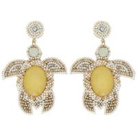 SEA TURTLE NATURAL STONE SEED BEAD, BEADED DROP EARRINGS