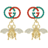 RHINESTONE HEXAGON HONEY BEE DROP EARRINGS