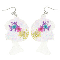 HANDMADE AFRO QUEEN DRIED FLOWER GLITTER RESIN DANGLE HOOK EARRINGS