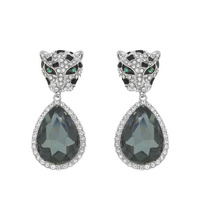 PUMA PANTHER WITH TEARDROP GEM DANGLE EARRINGS