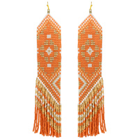 NATIVE AMERICAN MULTICOLOR SEED BEAD TASSEL LONG DROP DANGLE EARRINGS