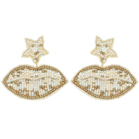 SEED BEADED STAR LIPS DROP EARRINGS