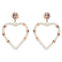SEED BEADED HEART DROP EARRINGS