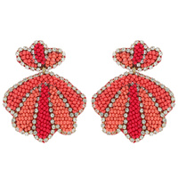 SEASHELL RHINESTONE AND SEED BEAD DROP EARRINGS