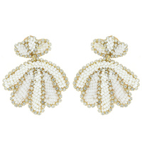 SEASHELL RHINESTONE AND SEED BEAD DROP EARRINGS