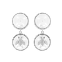 DOUBLE PEARL DANGLE EARRINGS WITH HONEY BEE PEARL CASTING ACCENT