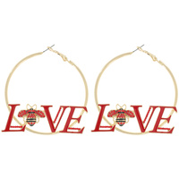 60MM RHINESTONE BEE LOVE LETTER HOOP EARRINGS HOOPS