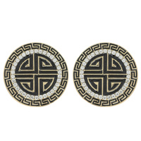 GREEK KEY CIRCLE PAVE ENAMEL DROP EARRINGS