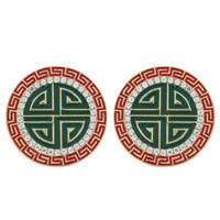 GREEK KEY CIRCLE PAVE ENAMEL DROP EARRINGS