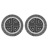 GREEK KEY CIRCLE PAVE ENAMEL DROP EARRINGS
