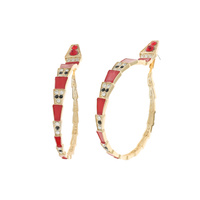 EPOXY AND MULTICOLOR CRYSTAL RHINESTONES SNAKE DESIGN LARGE STATEMENT HOOP EARRINGS