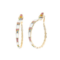 EPOXY AND MULTICOLOR CRYSTAL RHINESTONES SNAKE DESIGN LARGE STATEMENT HOOP EARRINGS