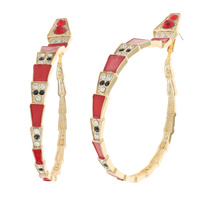 EPOXY AND MULTICOLOR CRYSTAL RHINESTONES SNAKE DESIGN LARGE STATEMENT HOOP EARRINGS