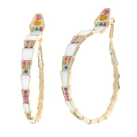 EPOXY AND MULTICOLOR CRYSTAL RHINESTONES SNAKE DESIGN LARGE STATEMENT HOOP EARRINGS