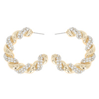 URBAN CHIC ROPE SPIRAL HALF HOOP EARRINGS WITH PAVE RHINESTONE ACCENT