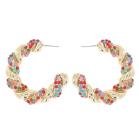 URBAN CHIC ROPE SPIRAL HALF HOOP EARRINGS WITH PAVE RHINESTONE ACCENT