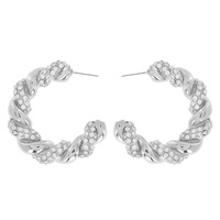 URBAN CHIC ROPE SPIRAL HALF HOOP EARRINGS WITH PAVE RHINESTONE ACCENT