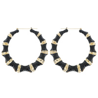 90MM GOLD TONE URBAN CHIC BAMBOO HOOP EARRINGS WITH ENAMEL ACCENT