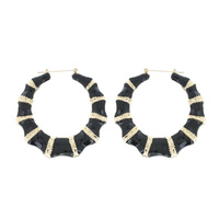 80MM GOLD TONE URBAN CHIC BAMBOO HOOP EARRINGS WITH ENAMEL ACCENT