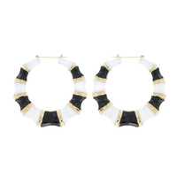 80MM GOLD TONE URBAN CHIC BAMBOO HOOP EARRINGS WITH ENAMEL ACCENT