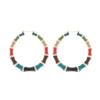 LARGE GOLD TONE URBAN CHIC BAMBOO HOOP EARRINGS WITH ENAMEL ACCENT